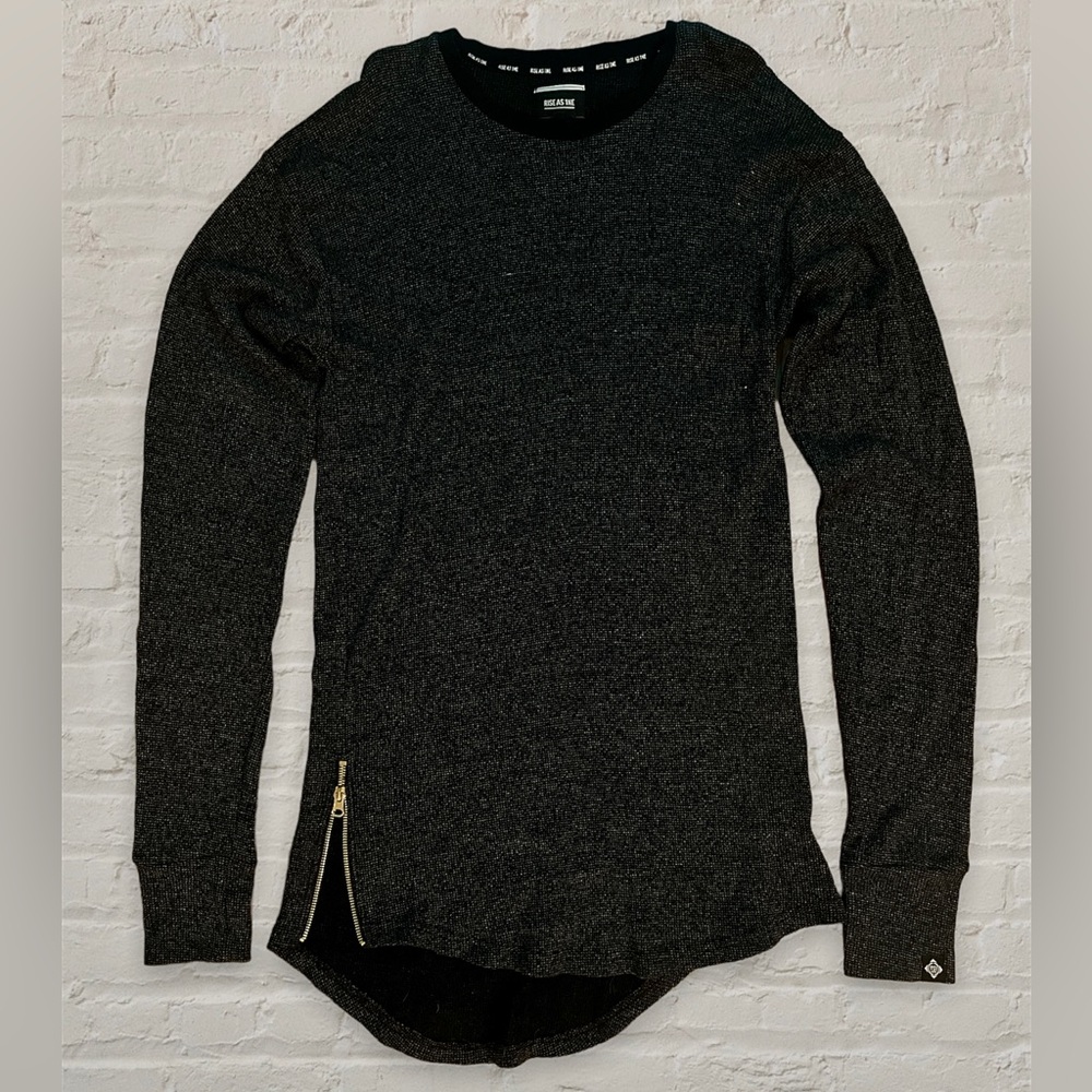 Long Sleeve Waffle Knit Thermal Crew Neck w/side zippers